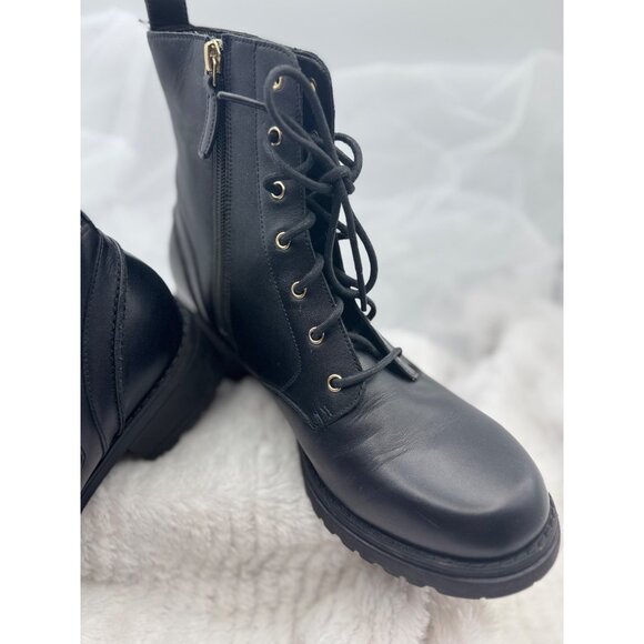 Cole Haan Camea Leather Combat Boots Black Side Zipper & Lace-Up Size 9B - Picture 3 of 15